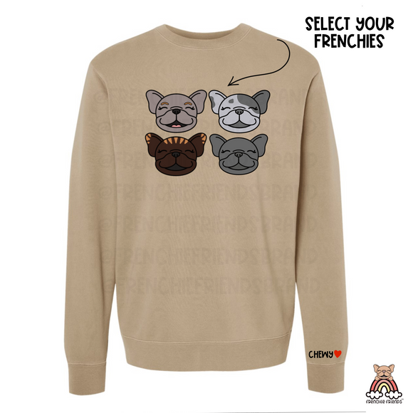 French Bulldog Embroidered Crewneck | Four Custom Frenchies Embroidered Crewneck