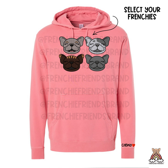 French Bulldog Embroidered Crewneck | Four Custom Frenchies Embroidered Hoodie