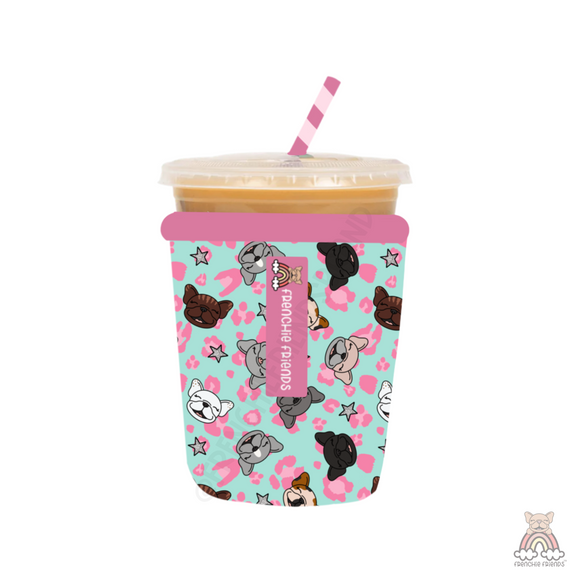 Teal Leopard Frenchie Coffee Sleeve