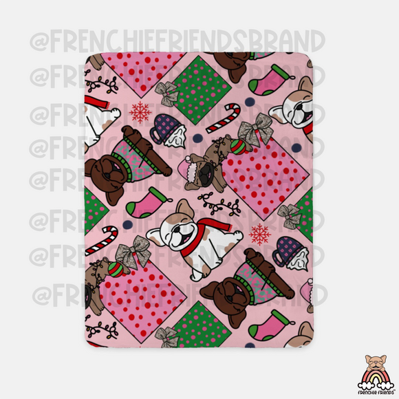 French Bulldog Blanket | Pink Christmas Sherpa Blanket