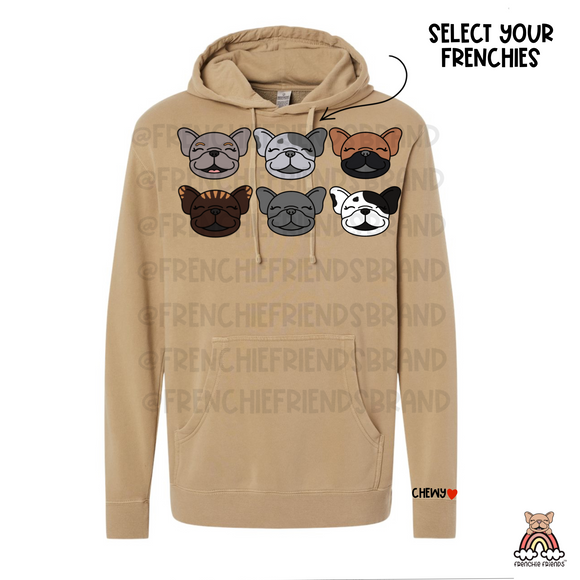 French Bulldog Embroidered Crewneck | Six Custom Frenchies Embroidered Hoodie