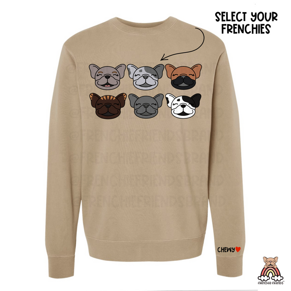 French Bulldog Embroidered Crewneck | Six Custom Frenchies Embroidered Crewneck