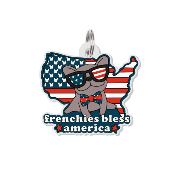 Frenchies Bless America Keychain
