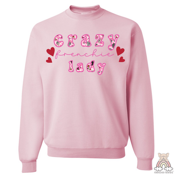 French Bulldog Embroidered Crewneck | Crazy Frenchie Lady Embroidered Applique Crewneck