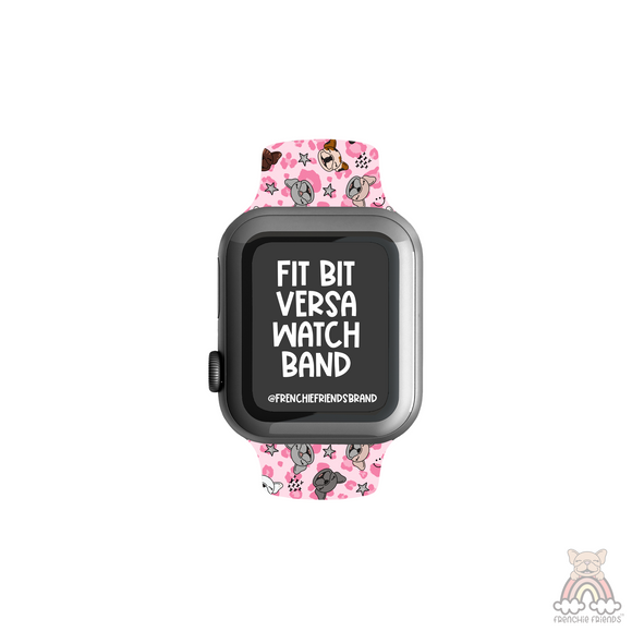 Fit Bit Versa Pink Leopard French Bulldog Watch Band