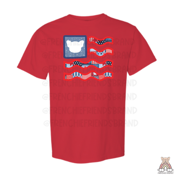 French Bulldog Embroidered T-Shirt | Frenchie Flag Embroidered  T-Shirt