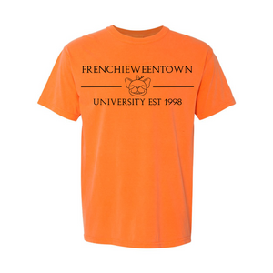 French Bulldog Embroidered T-Shirt | Frenchieween Town University Embroidered T-Shirt