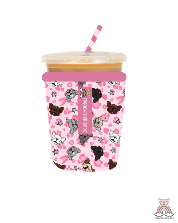 Pink Leopard French Bulldog Coffee Sleeve